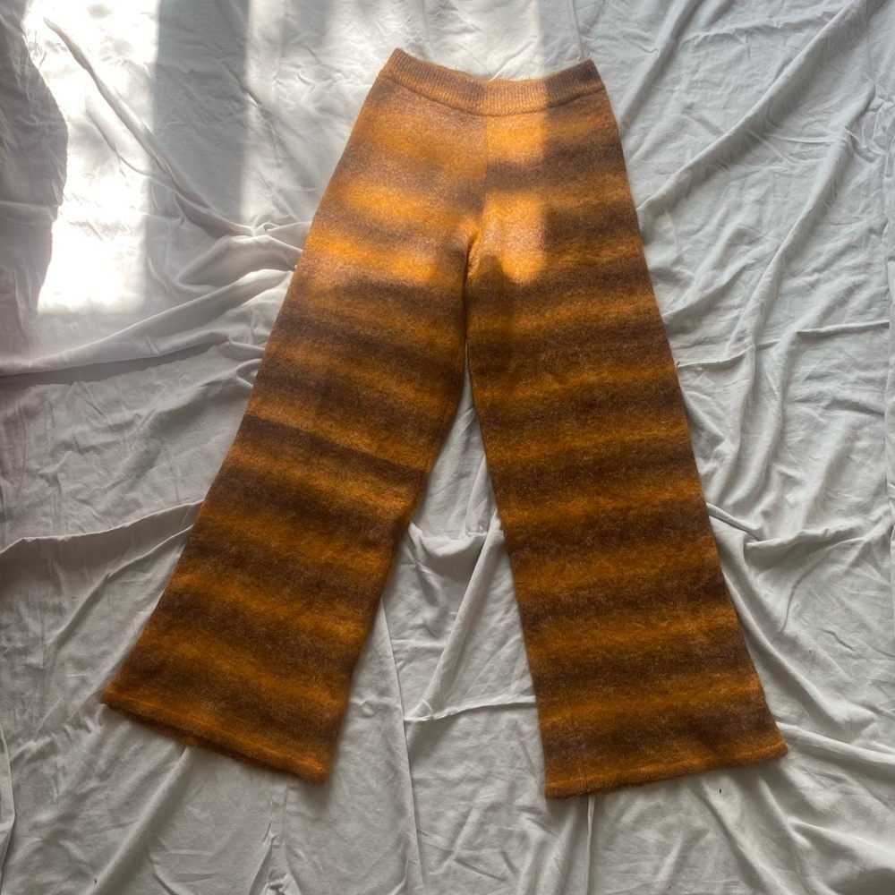 zara fuzzy orange striped pants high waisted